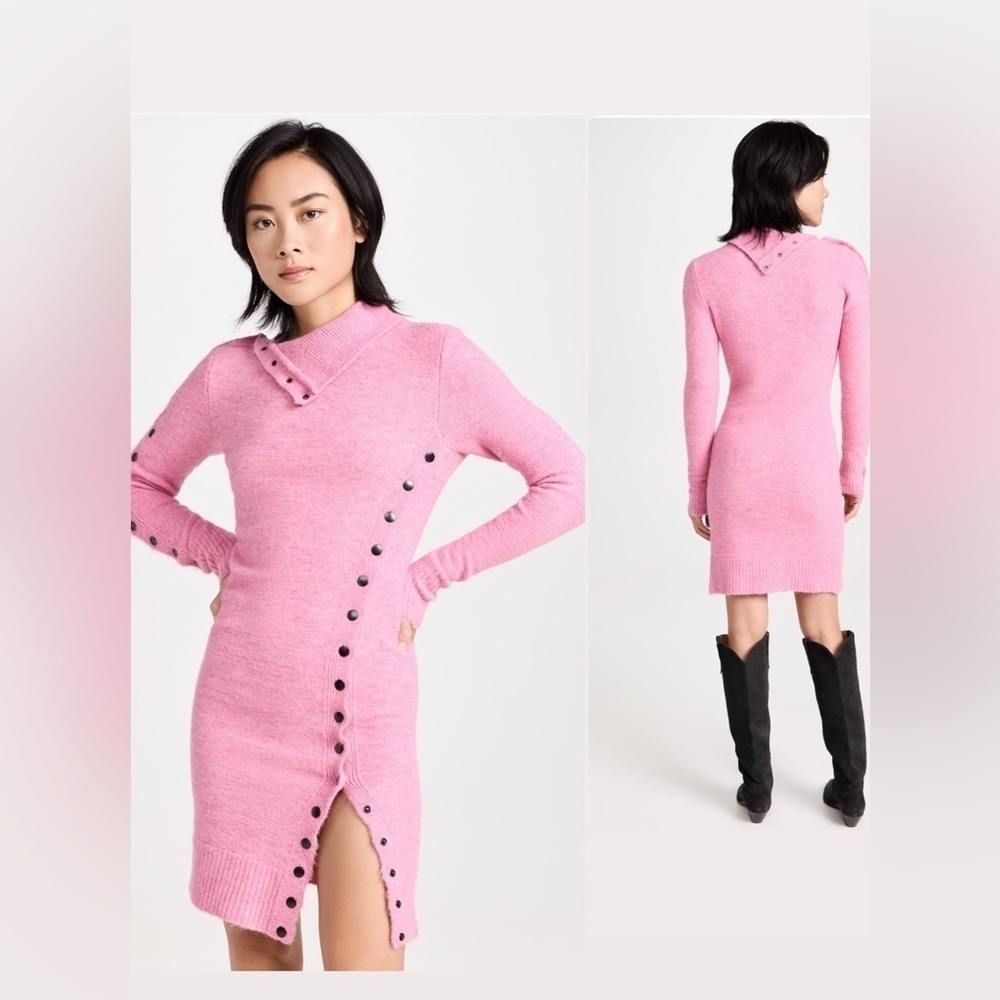Isabel Marant Marina Pink Sweater Mini Dress with Button Details size 38/Size 6